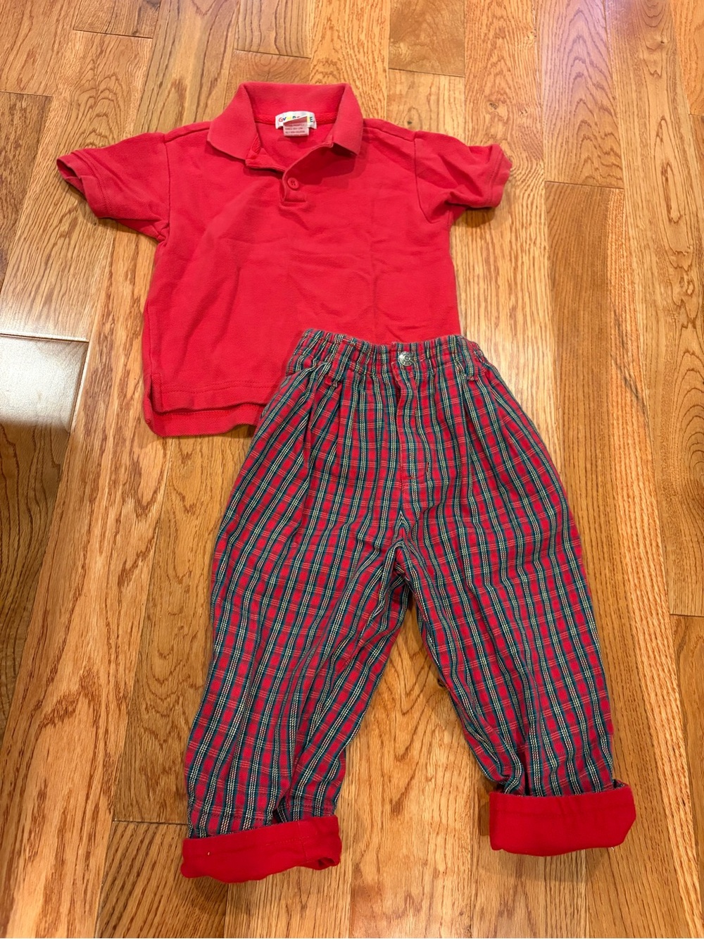 Gymboree Vintage ‘90s Boys Polo Shirt & Plaid Pants Red Holiday Small 3-4 Outfit